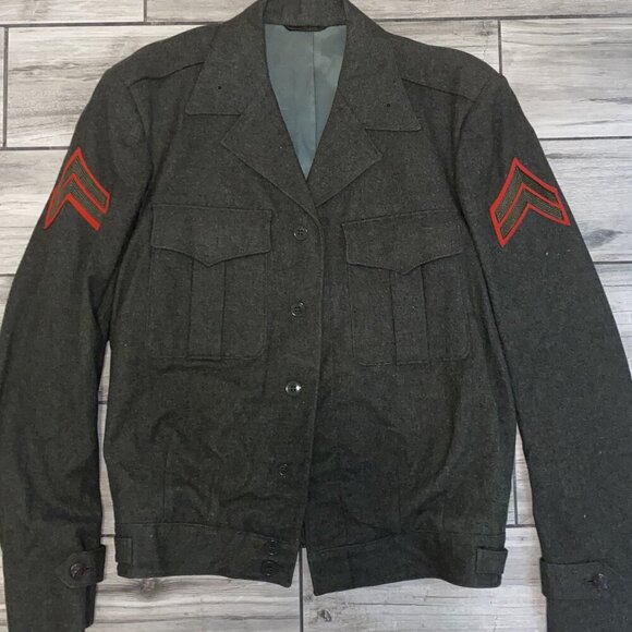 Sz.M*Mens Dark Green Military-Style Jacket--Button-Front--Lined - Picture 1 of 9